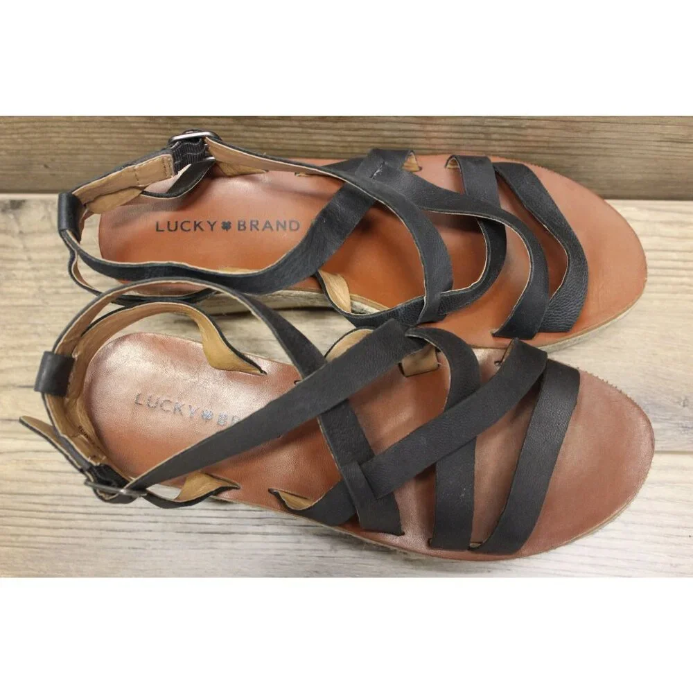 Lucky‎ Brand women's Jasmei strappy leather espadrille wedge sandals 7.5M